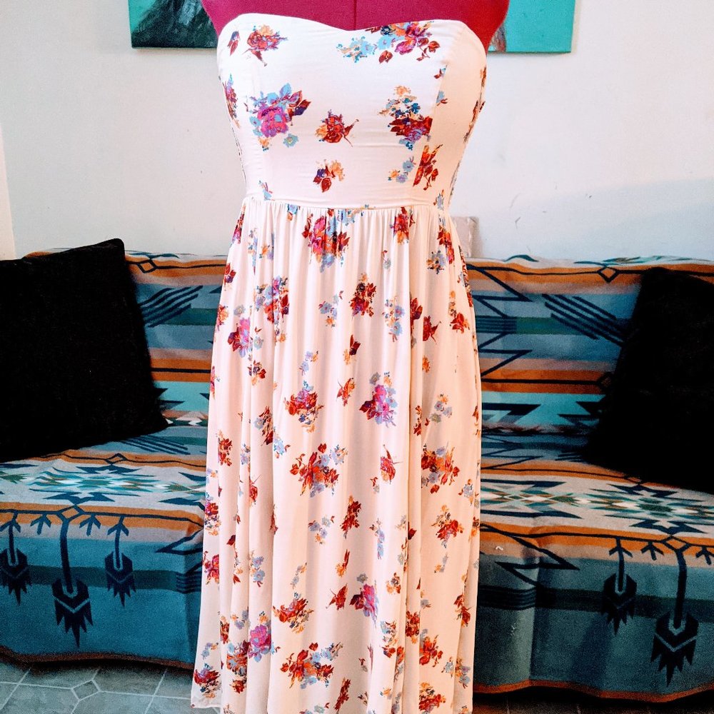 🌺🌷 Free People Sweetheart Bustline Smocked Floral Romantic Dress 12 L XL
